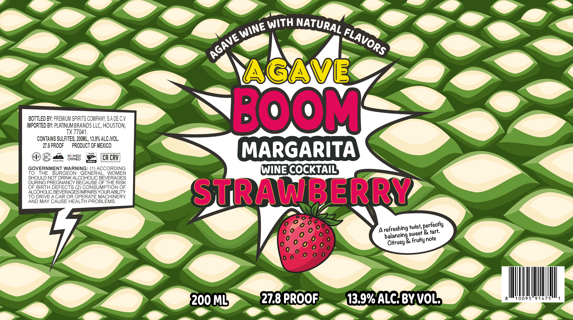 TABC label artwork for Agave Boom Margarita Strawberry