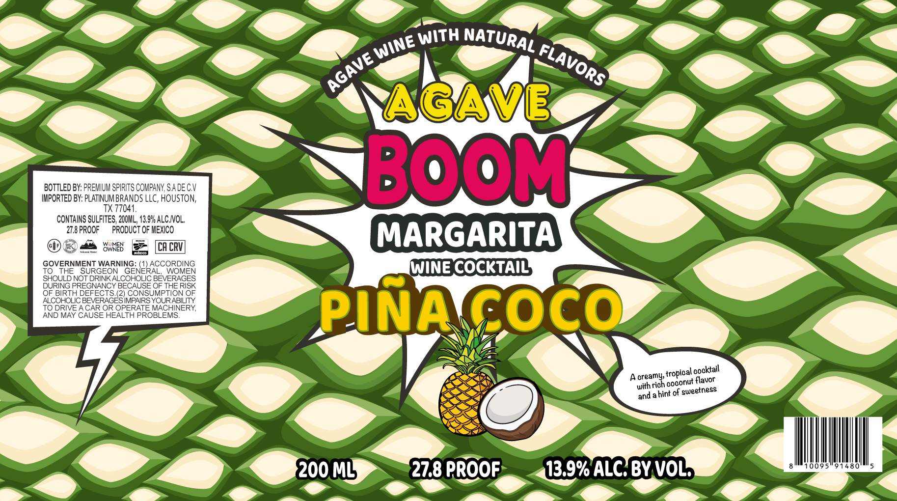 TABC label artwork for Agave Boom Margarita Pina Coco