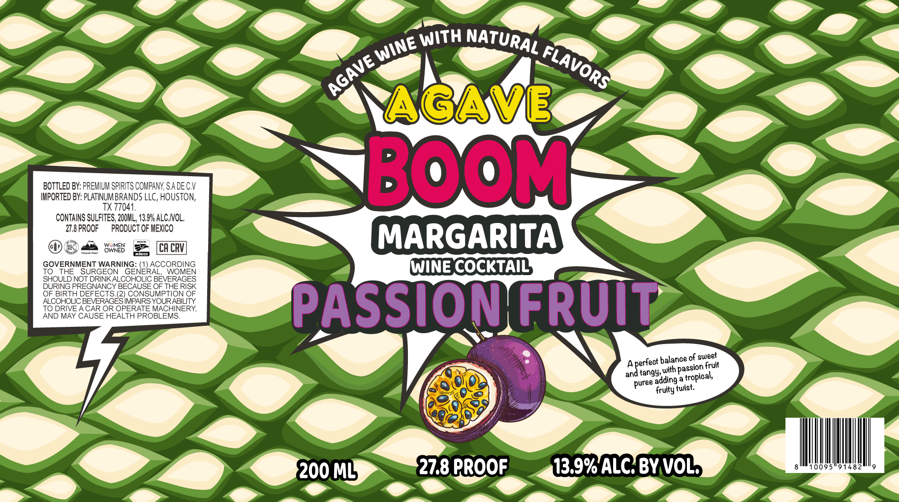 TABC label artwork for Agave Boom Margarita Passion Fruit