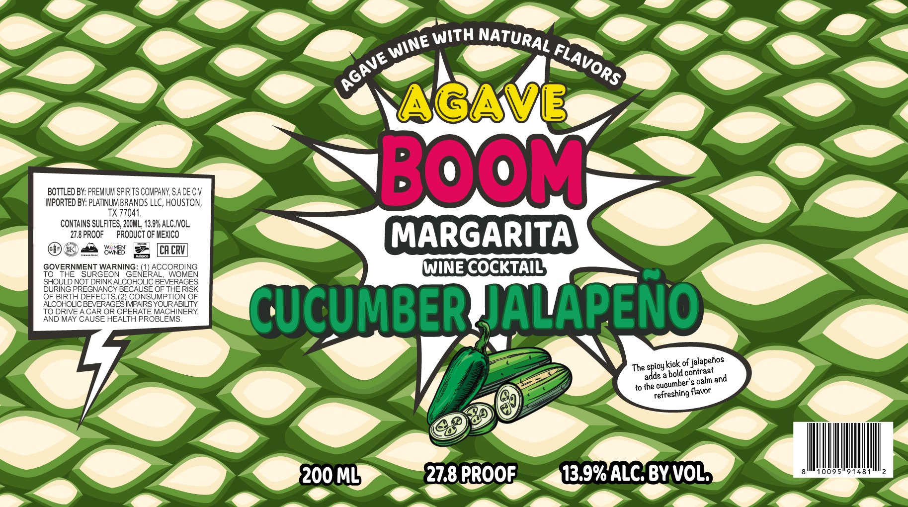 TABC label artwork for Agave Boom Margarita Cucumber Jalapeno