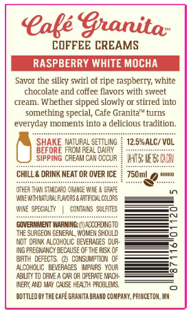 TABC label artwork for CAFE GRANITA RASPBERRY WHITE MOCHA
