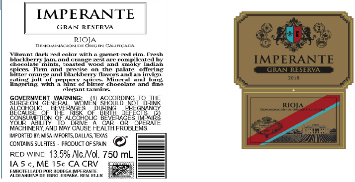 TABC label artwork for IMPERANTE GRAN RESERVA