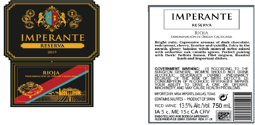 TABC label artwork for IMPERANTE RESERVA