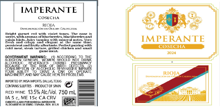 TABC label artwork for IMPERANTE COSECHA