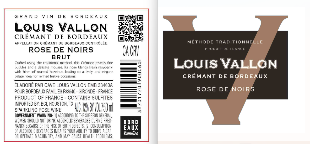 TABC label artwork for Louis Vallon Rose De Noirs Brut