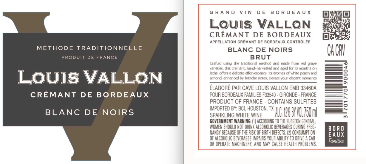 TABC label artwork for Louis Vallon Blanc De Noirs Brut