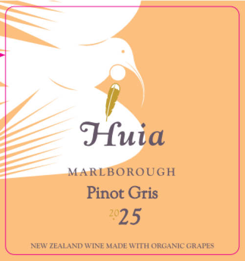 TABC label artwork for Huia Pinot Gris Marlborough