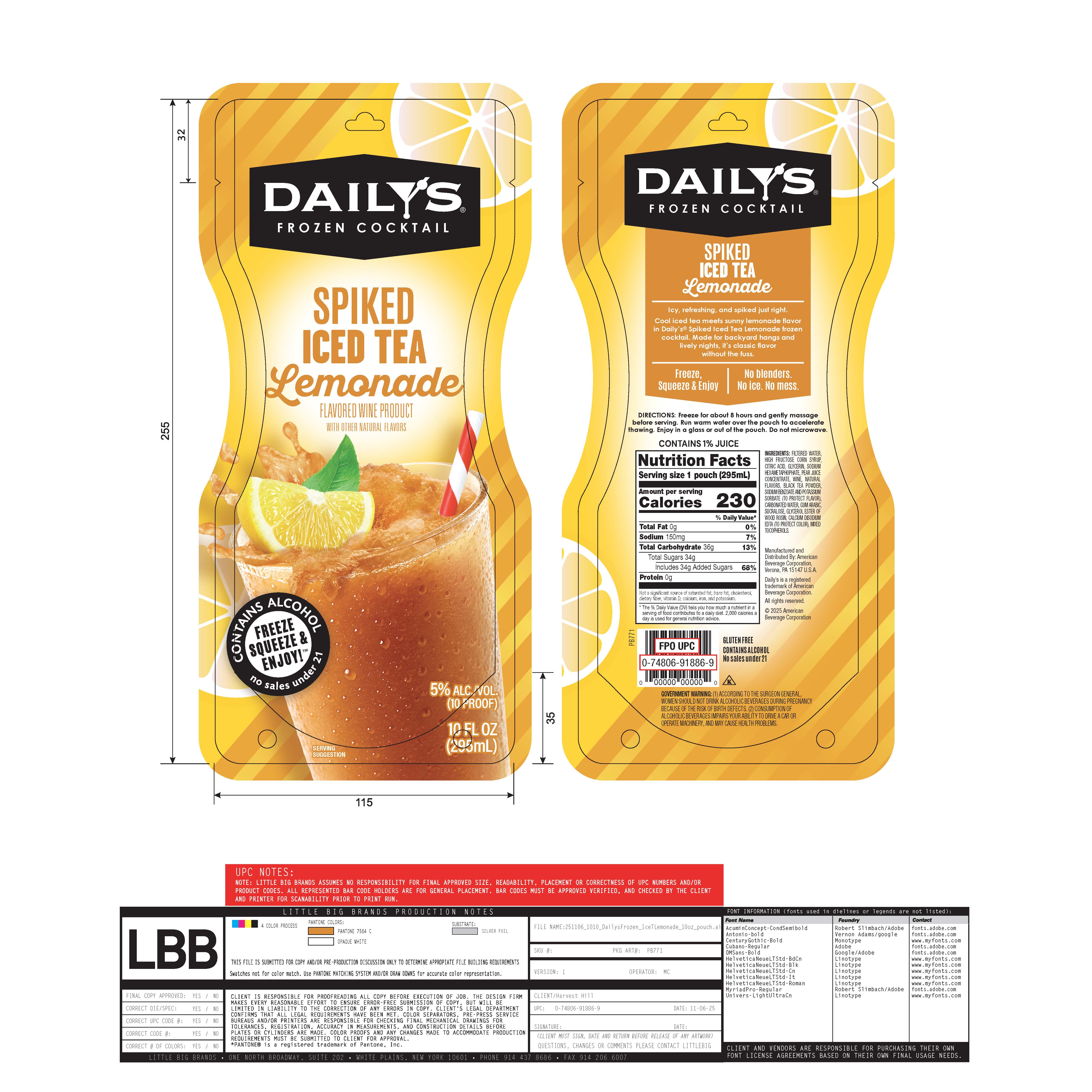 TABC label artwork for Daily's Spiked Iced Tea Lemonade