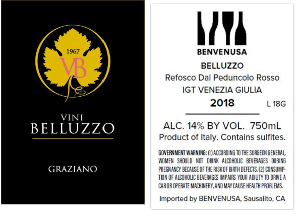 TABC label artwork for Belluzzo Graziano Refosco Dal Peduncolo Rosso Venezia Giulia