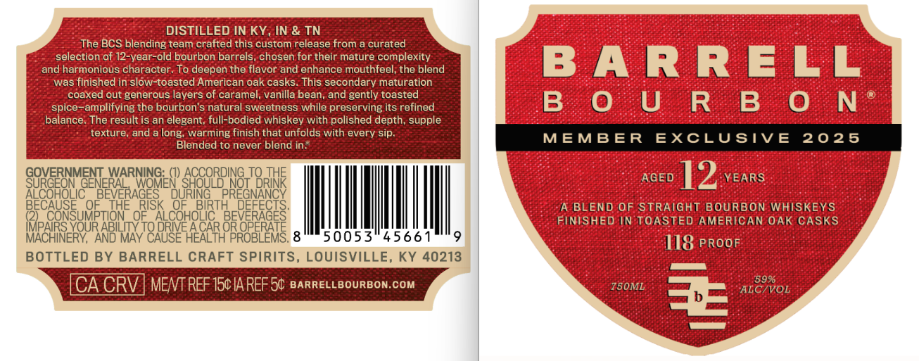 TABC label artwork for Barrell Bourbon 12 Yr Bourbon Finished in Toasted American Oak