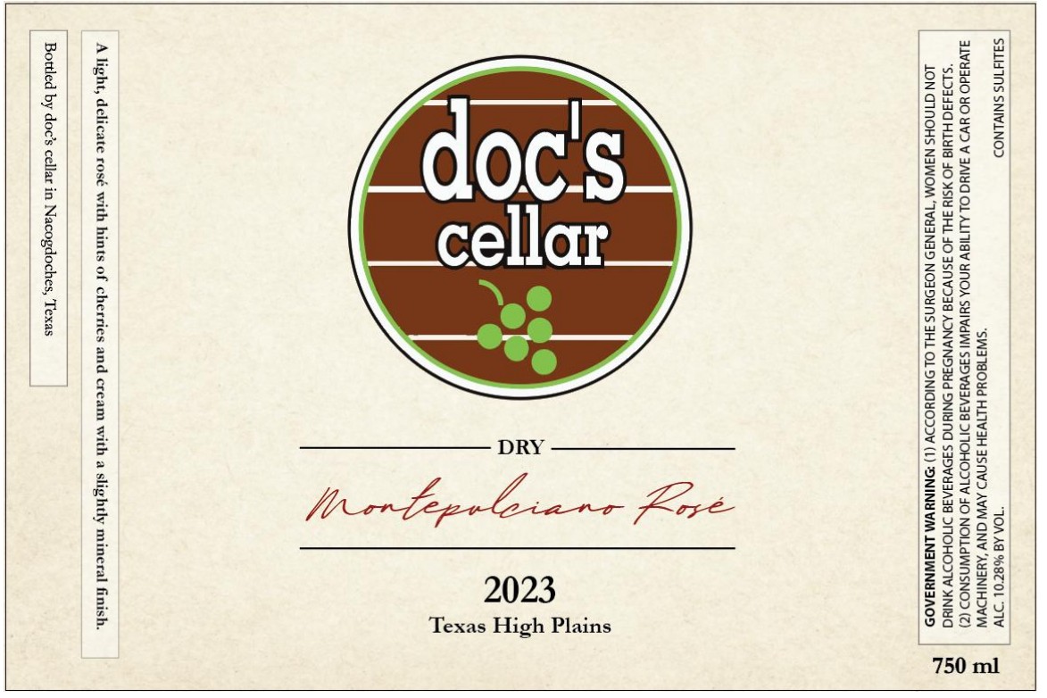 TABC label artwork for DOC'S CELLAR MONTEPULCIANO ROSE