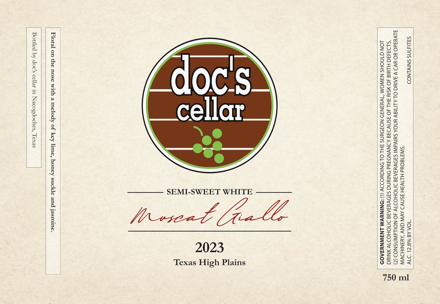 TABC label artwork for DOC'S CELLAR MUSCAT GIALLO