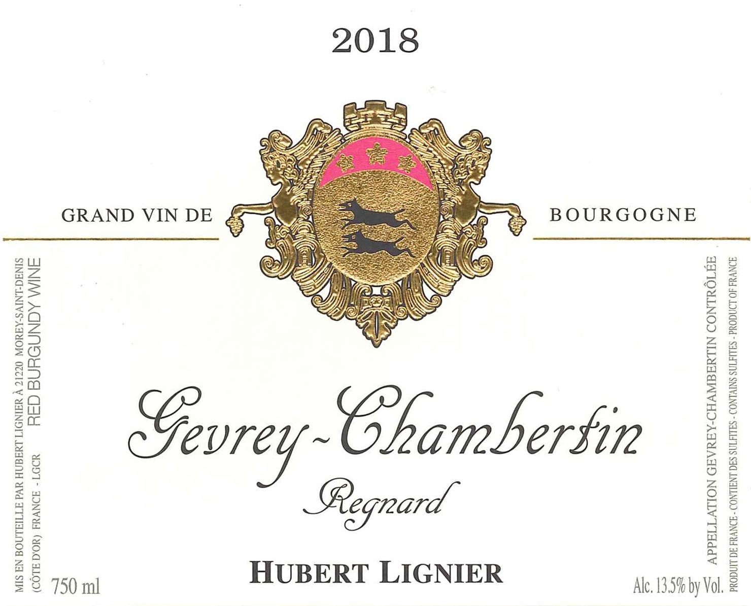 TABC label artwork for Hubert Lignier Gevrey-Chambertin Regnard