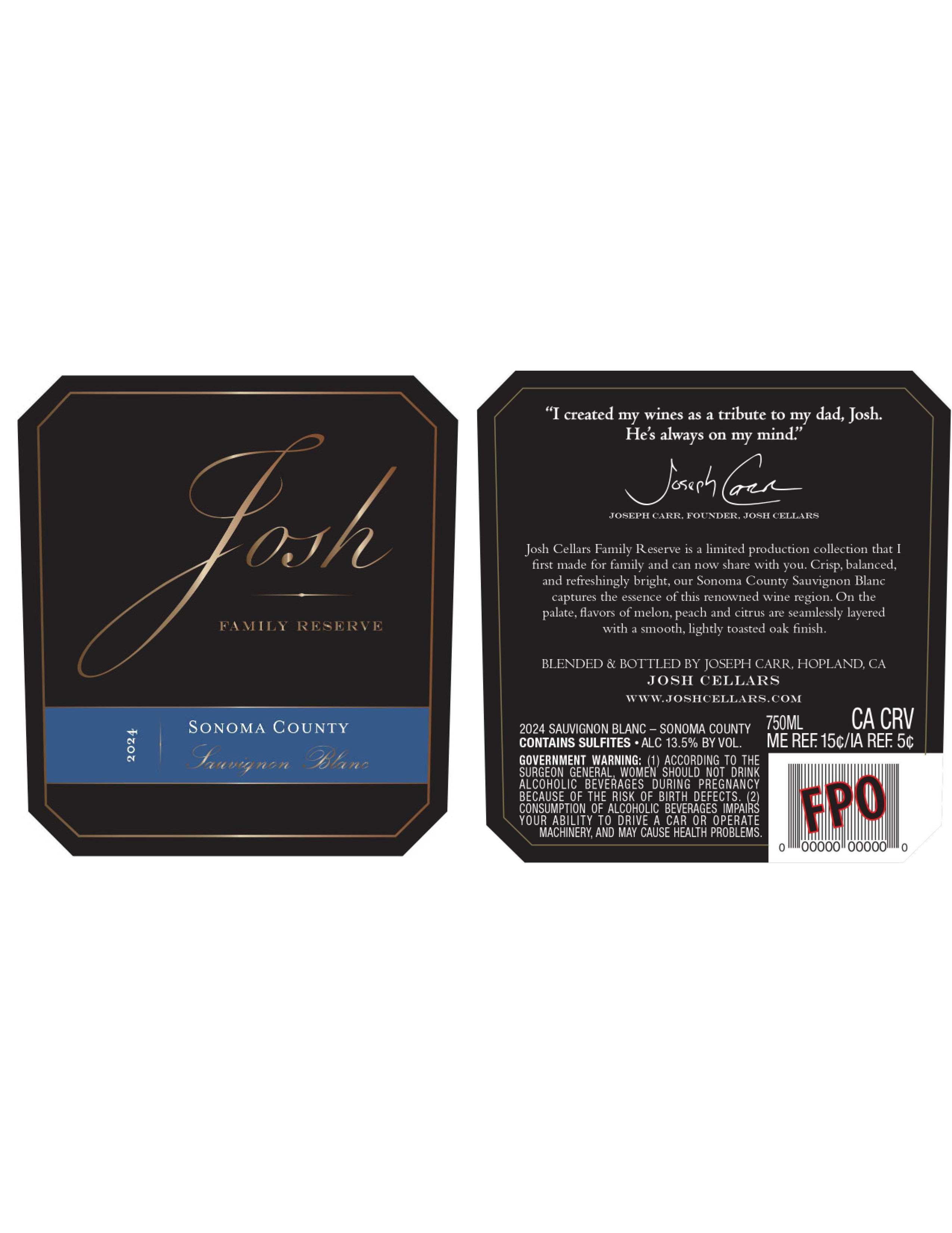 TABC label artwork for Josh Cellars Family Reserve Sauvignon Blanc Sonoma County