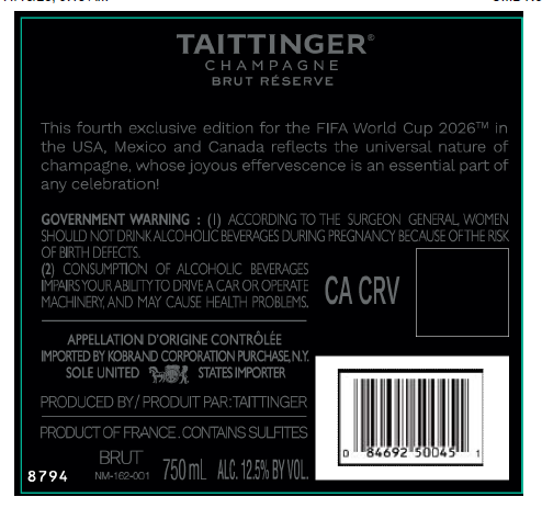 TABC label artwork for Taittinger Brut Reserve