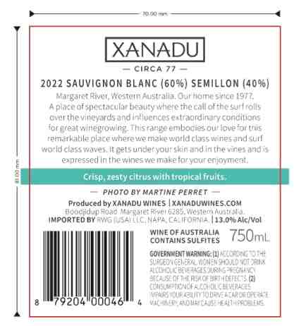 TABC label artwork for Xanadu Circa 77 Sauvignon Blanc Semillon Margaret River
