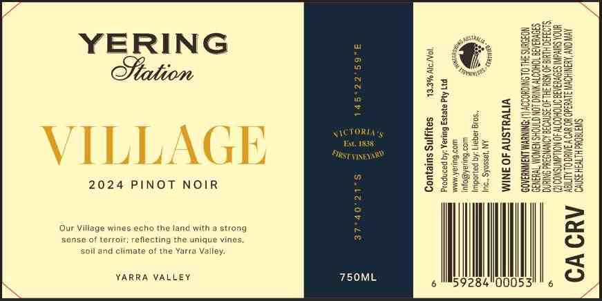 TABC label artwork for Yering Station Village Pinot Noir Yarra Valley