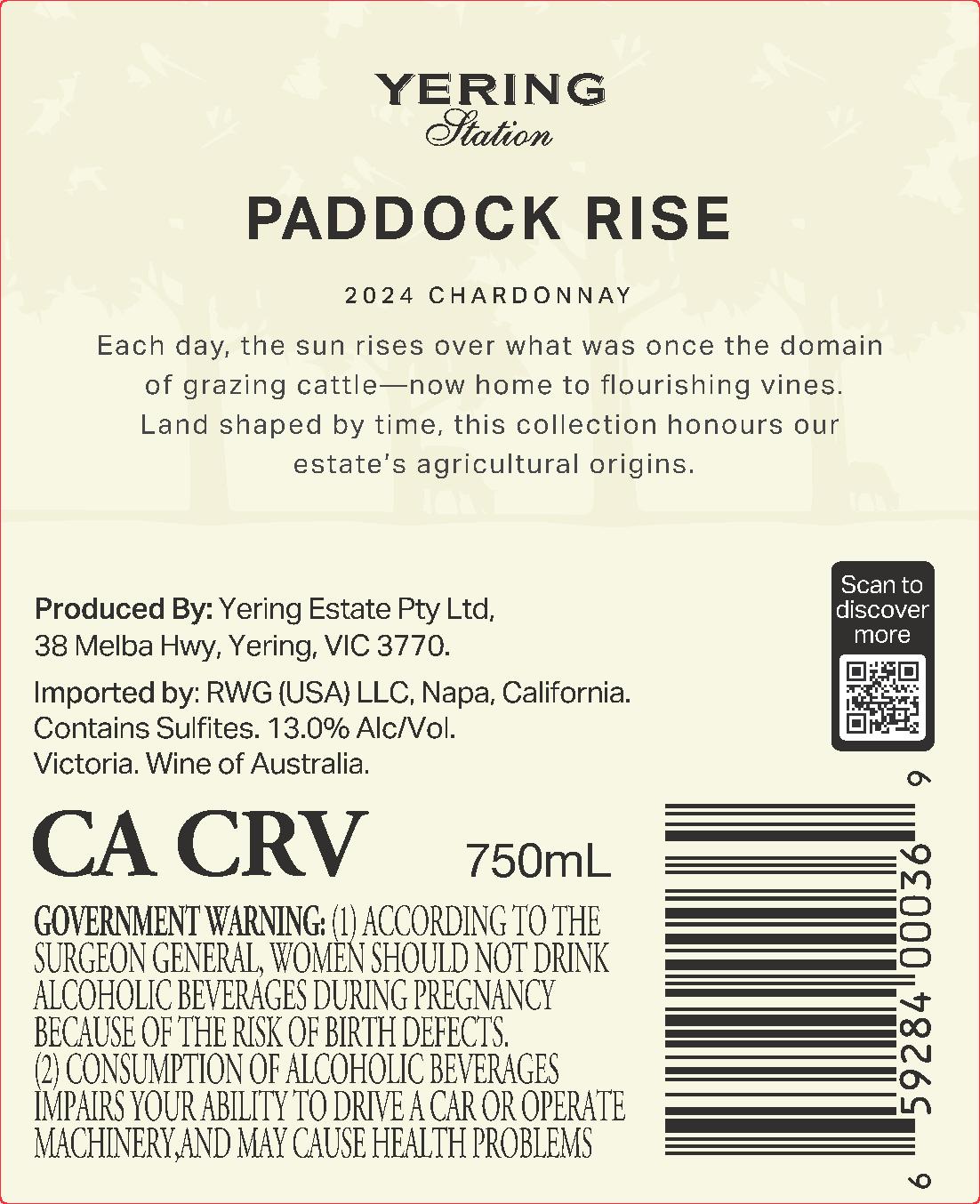 TABC label artwork for Yering Station Paddock Rise Chardonnay