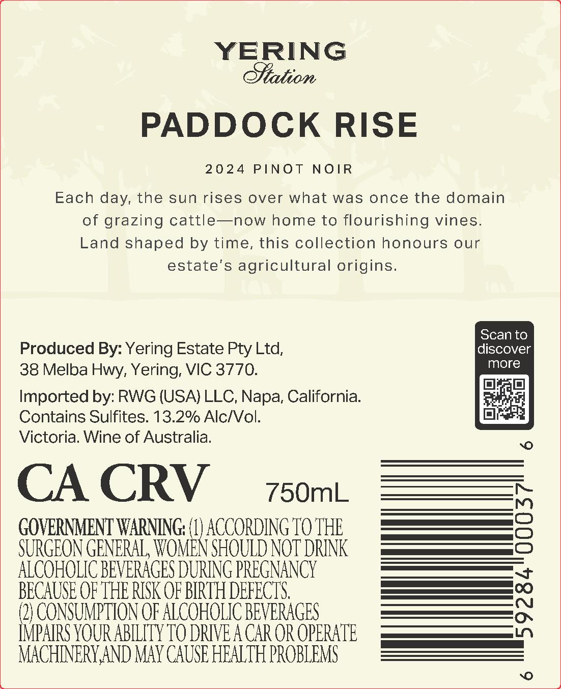 TABC label artwork for Yering Station Paddock Rise Pinot Noir Victoria