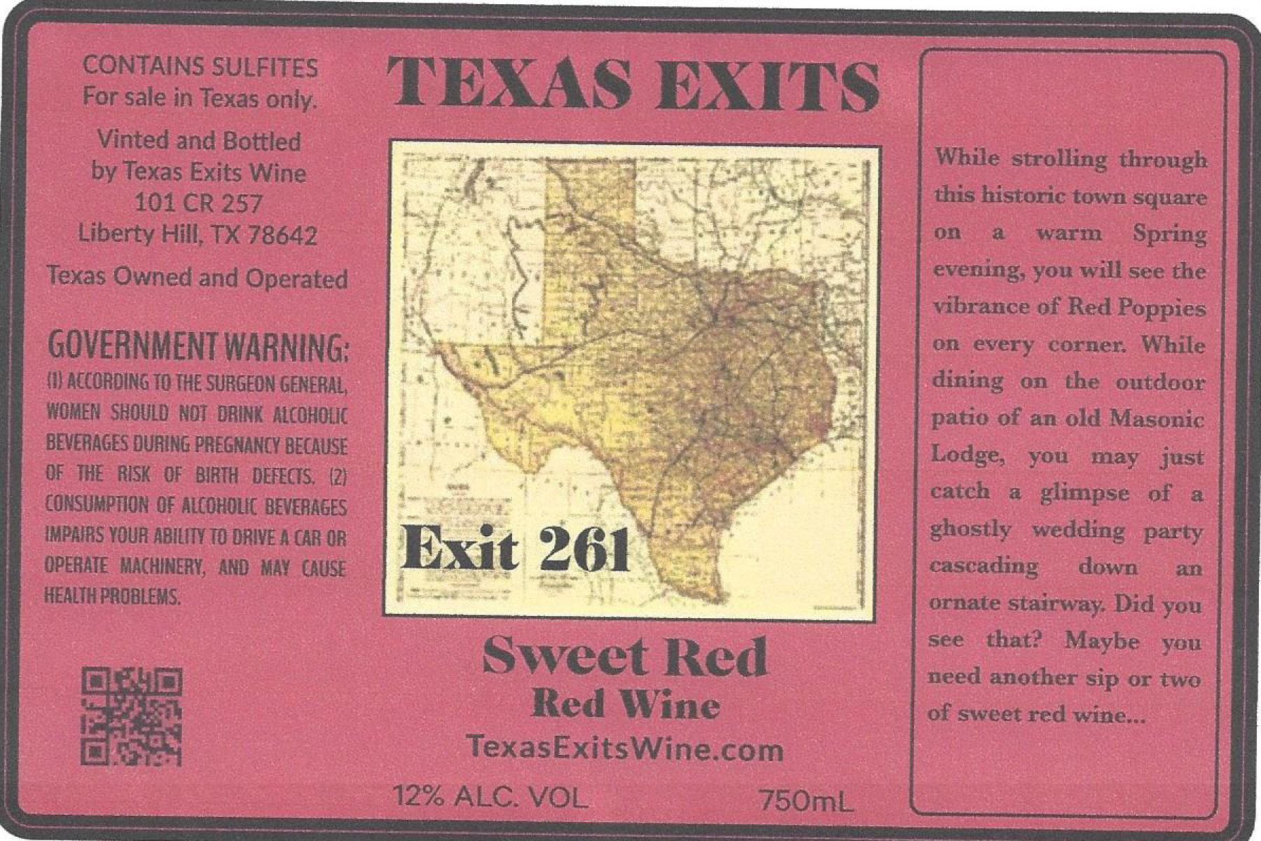 TABC label artwork for TEXAS EXITS SWEET RED