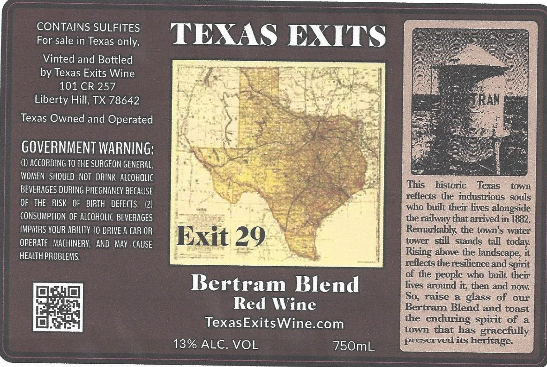 TABC label artwork for TEXAS EXITS BERTRAM BLEND