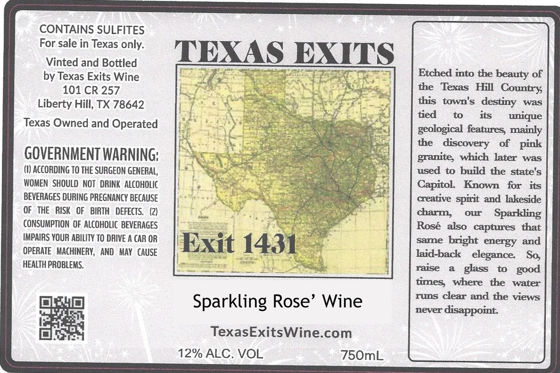 TABC label artwork for TEXAS EXITS SPARKLING ROSE'