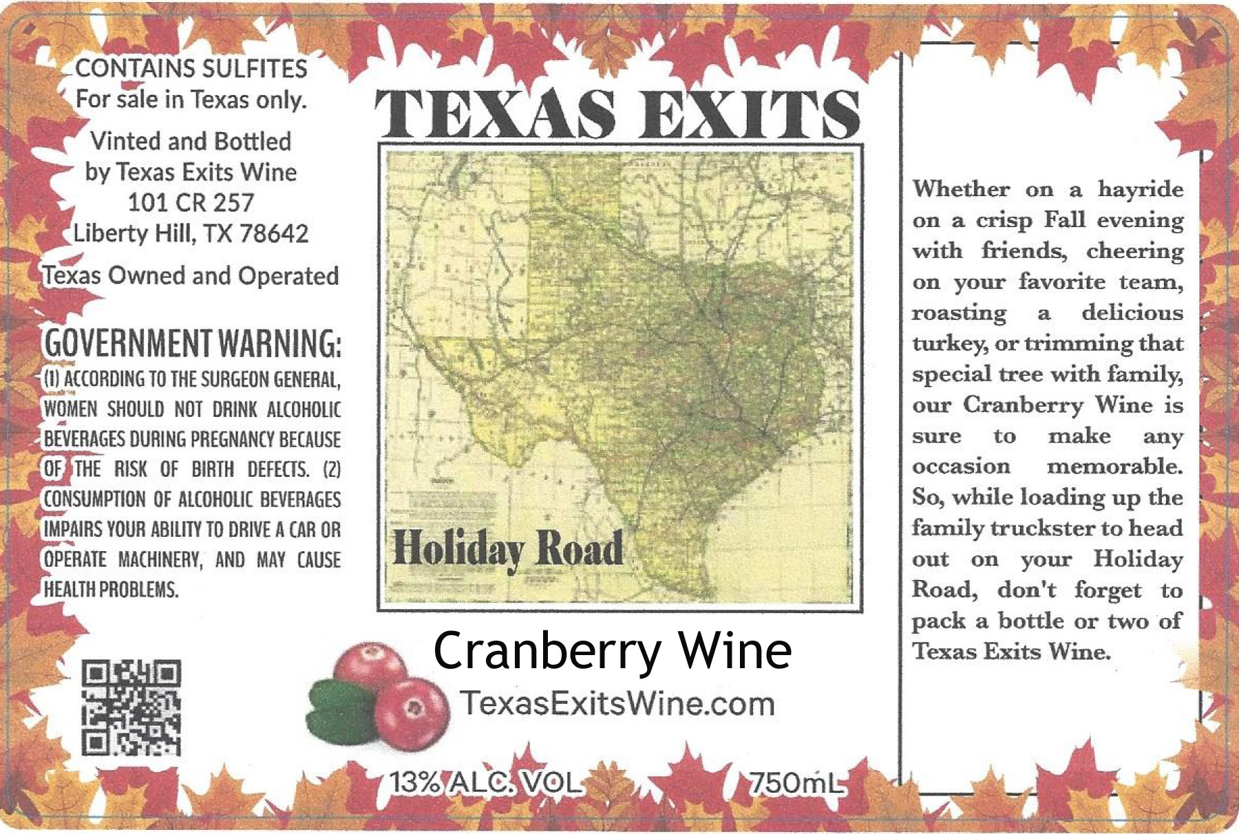 TABC label artwork for TEXAS EXITS CRANBERRY