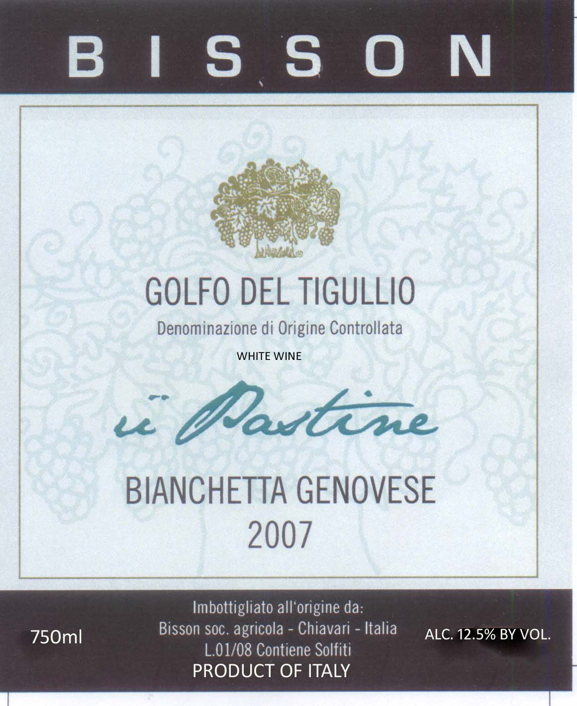 TABC label artwork for Bisson Bianchetta Genovese U Pastine Golfo del Tigullio