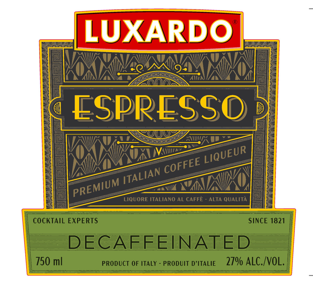TABC label artwork for Luxardo Decaffeinated Espresso