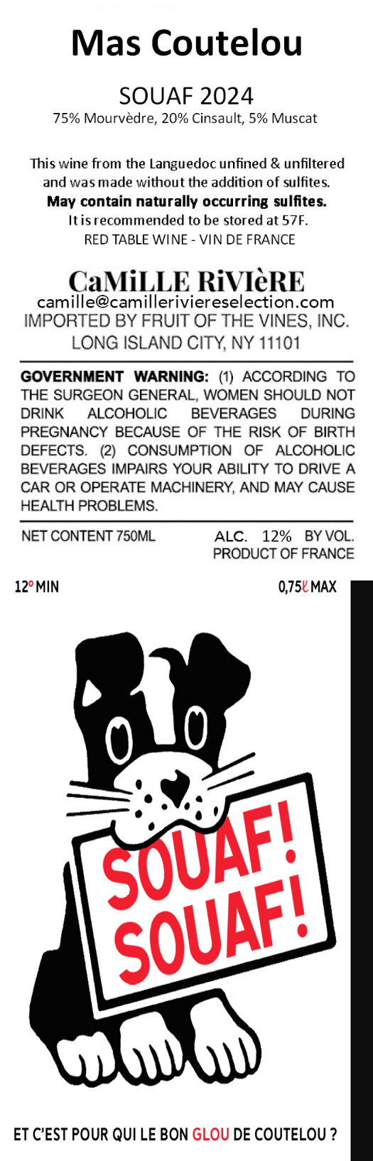 TABC label artwork for Mas Coutelou  Souaf Vin de France Red