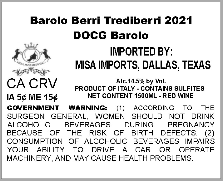TABC label artwork for TREDIBERRI BERRI