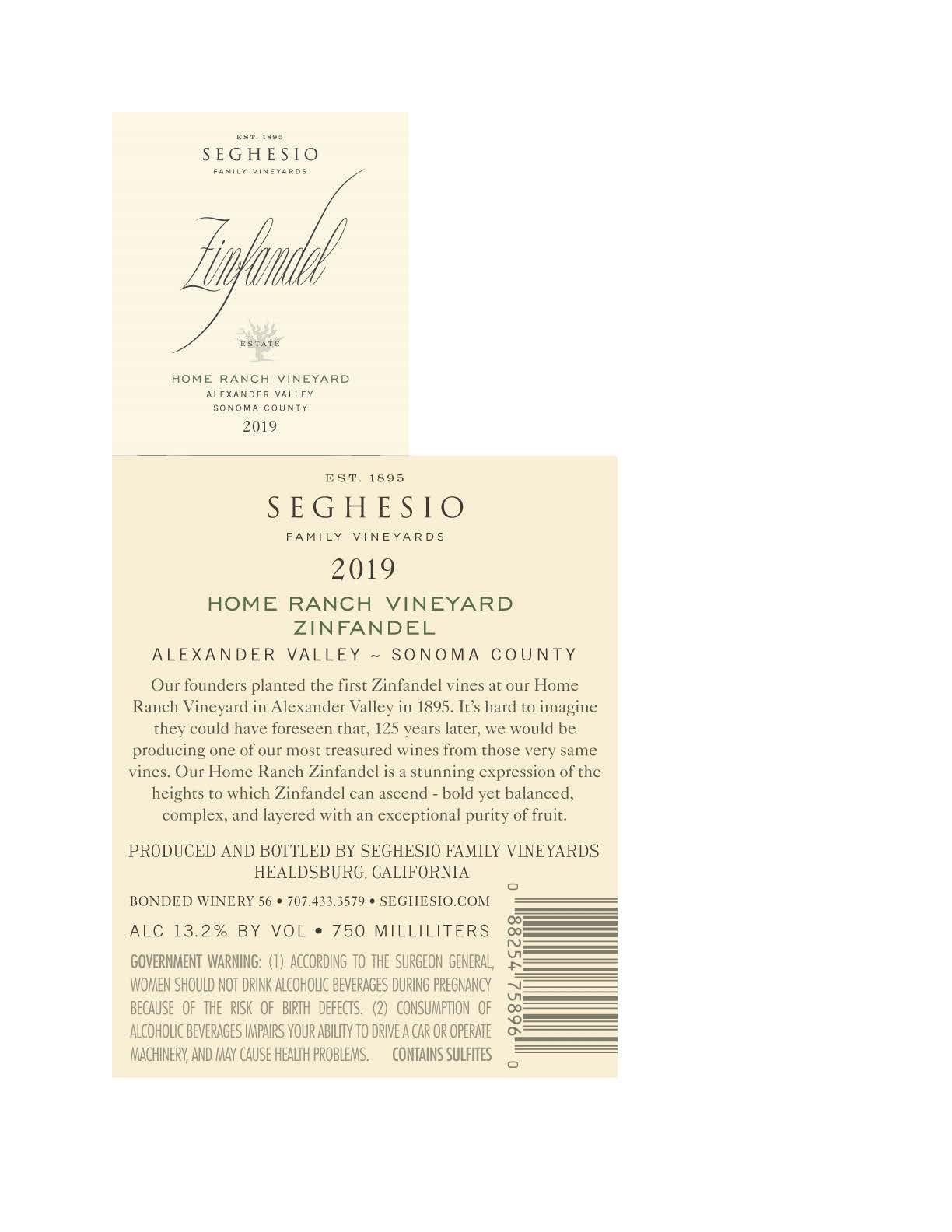 TABC label artwork for Seghesio Family Vineyards Home Ranch Vineyard Zinfandel