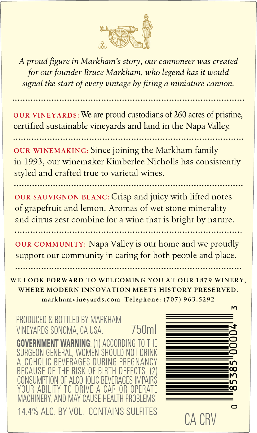 TABC label artwork for Markham Napa Valley Sauvignon Blanc