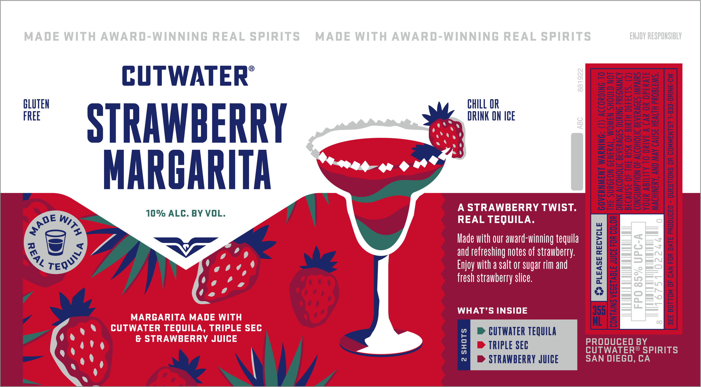TABC label artwork for CUTWATER STRAWBERRY MARGARITA 12 OZ. CAN