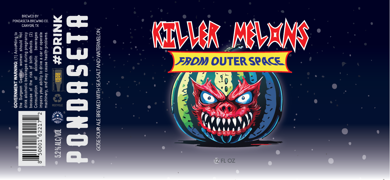 TABC label artwork for Killer Melons From Outer Space