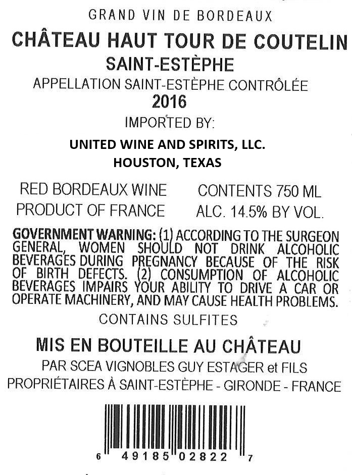TABC label artwork for CHATEAU HAUT TOUR DE COUTELIN