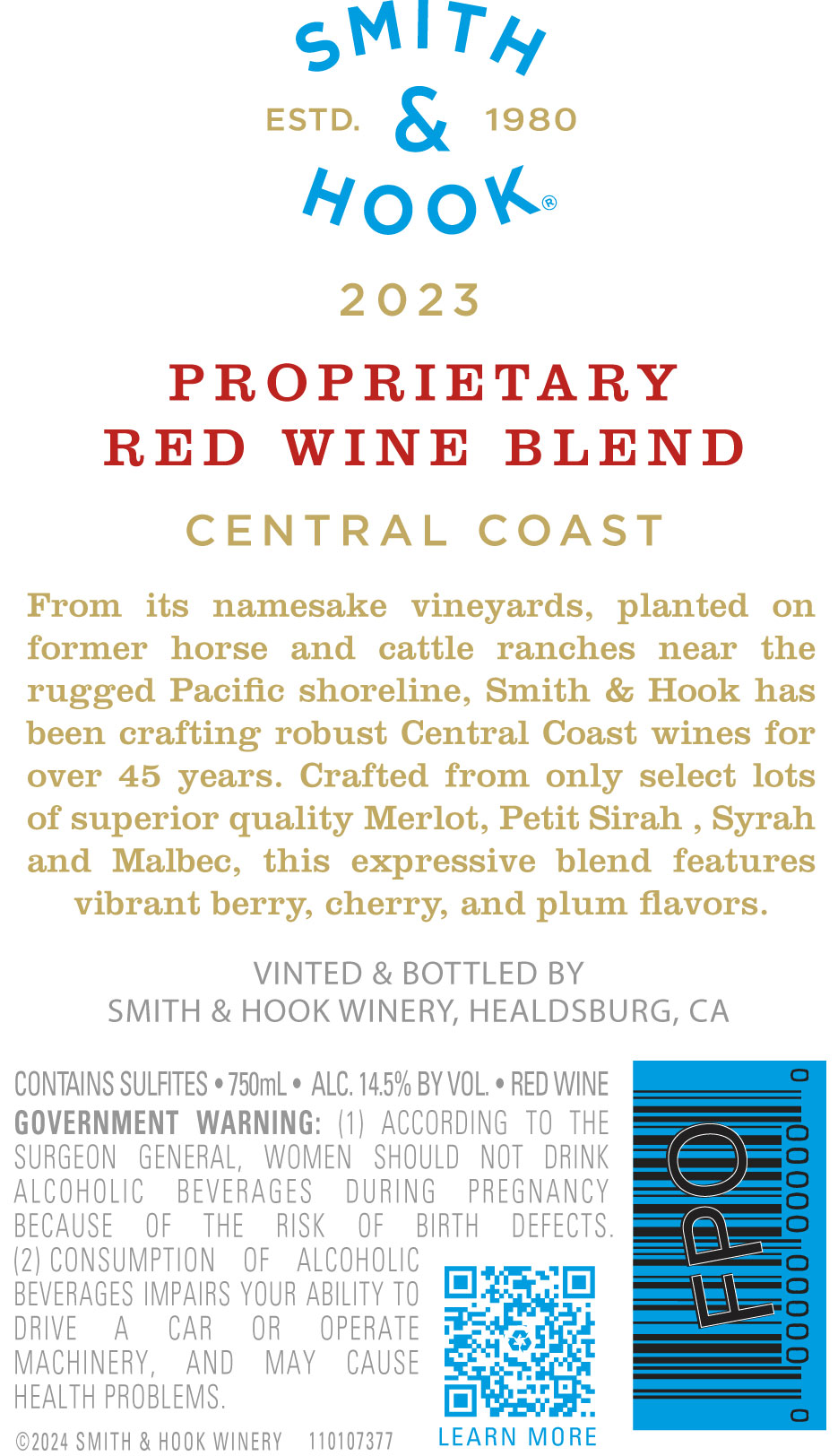TABC label artwork for Smith & Hook Red Wine Blend Central Coast