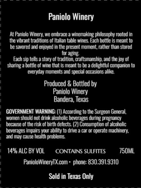 TABC label artwork for Paniolo Winery Malbec