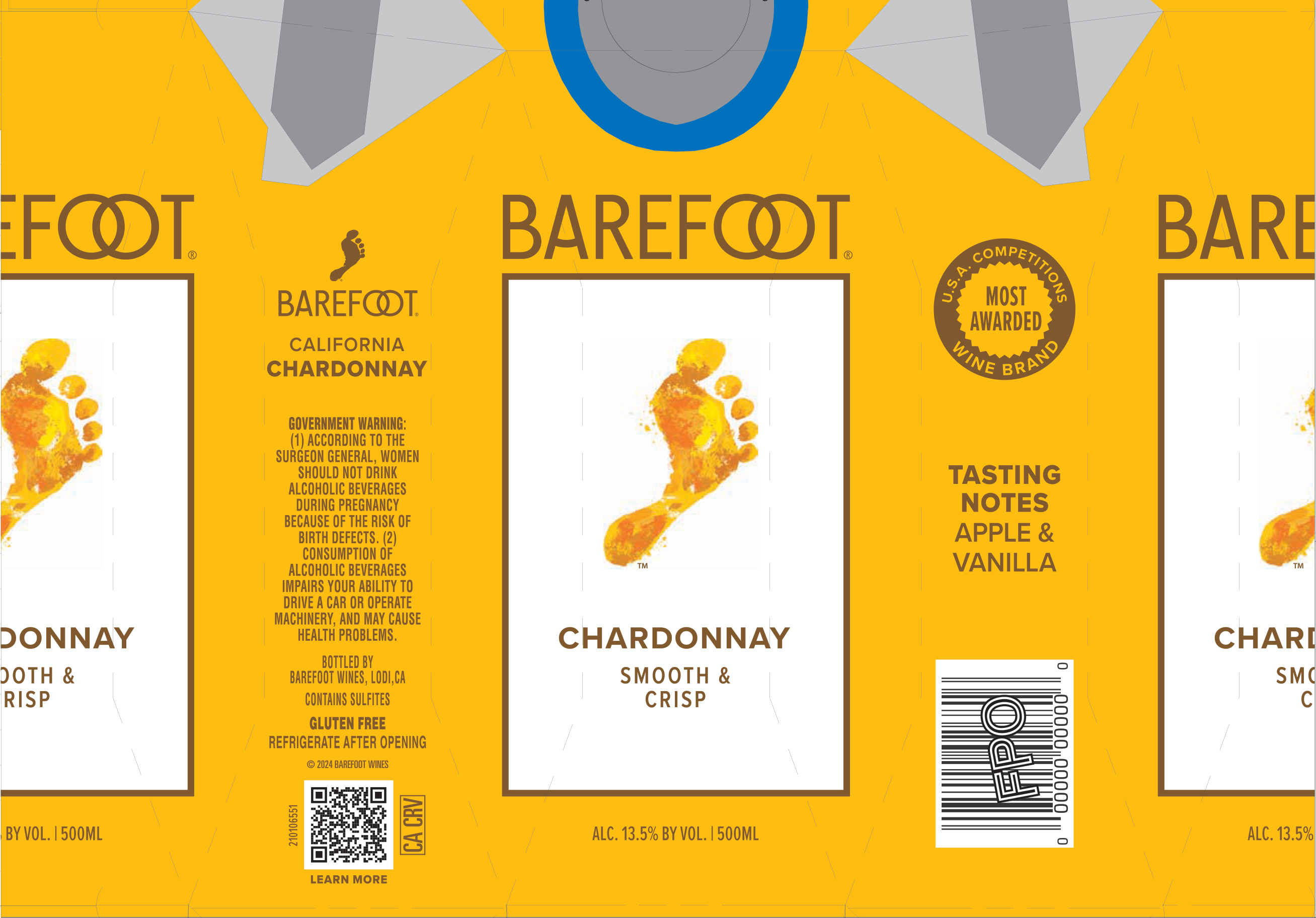 TABC label artwork for Barefoot Chardonnay California