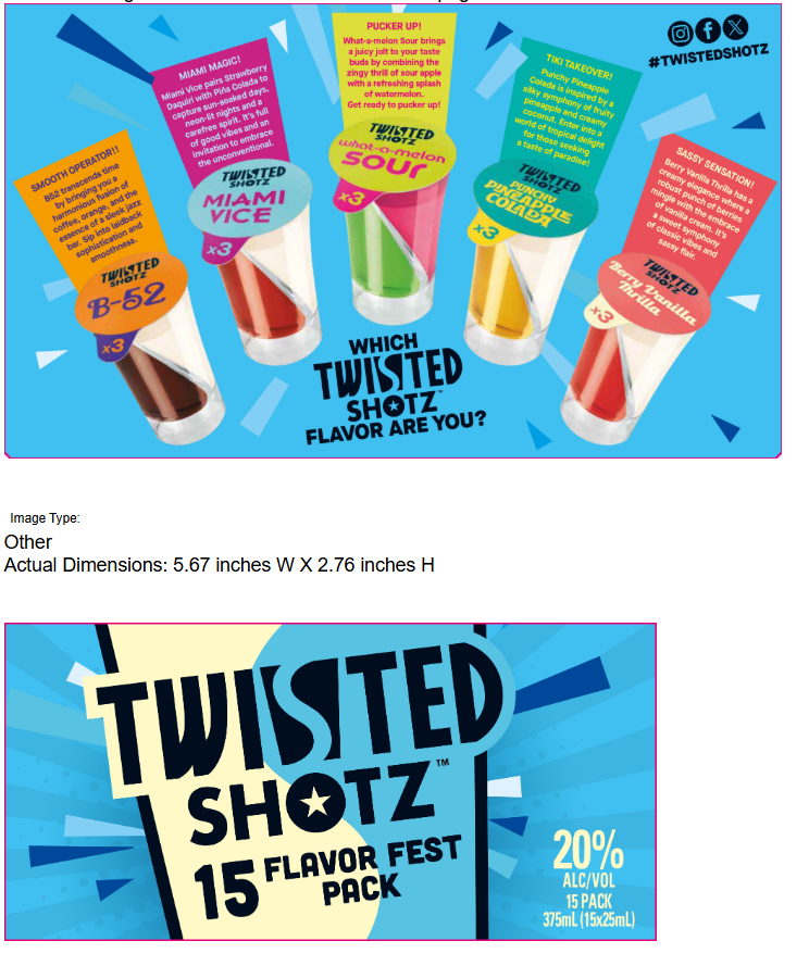TABC label artwork for TWISTED SHOTZ FLAVOR FEST PACK