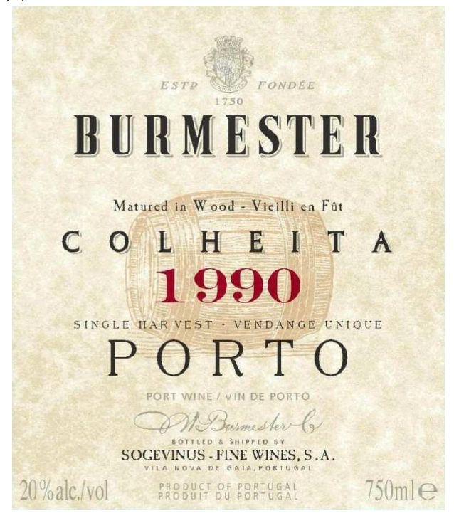 TABC label artwork for BURMESTER COLHEITA PORTO