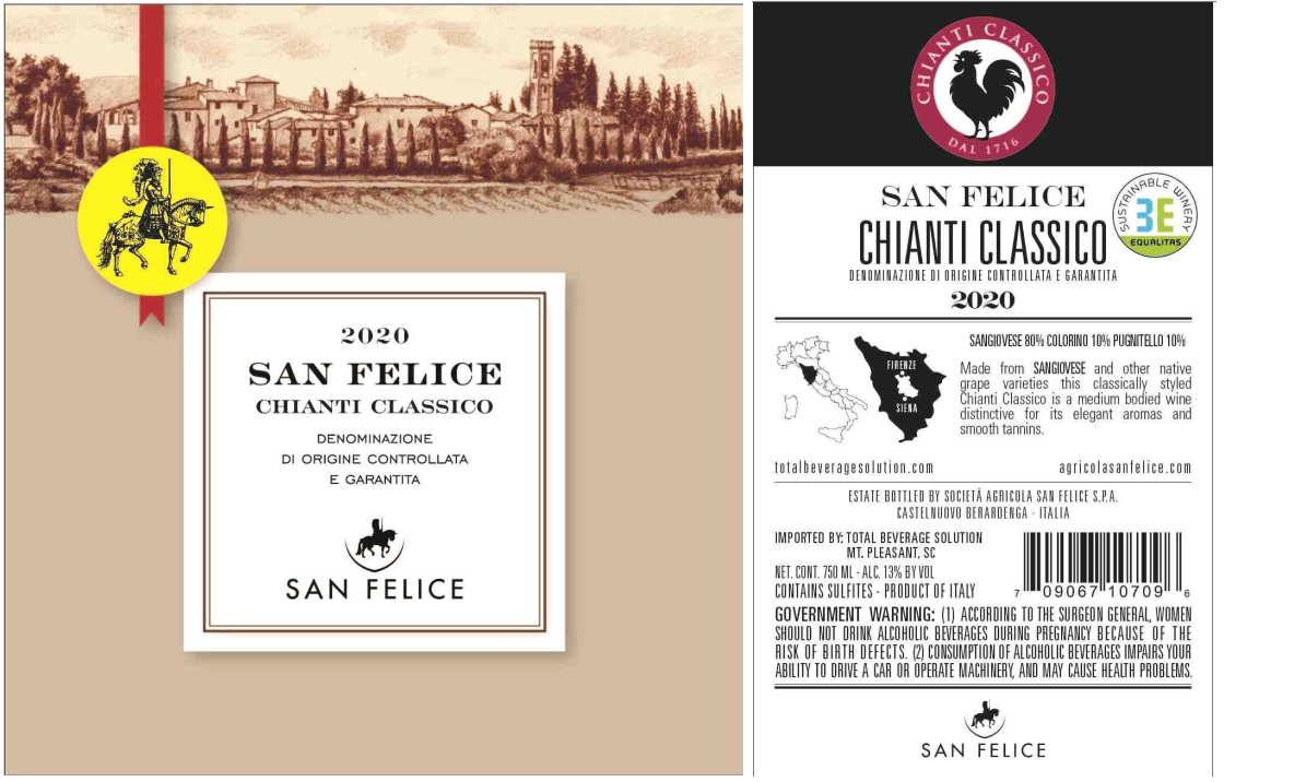 TABC label artwork for San Felice Sangiovese Colorino Pugnitello Chianti Classico