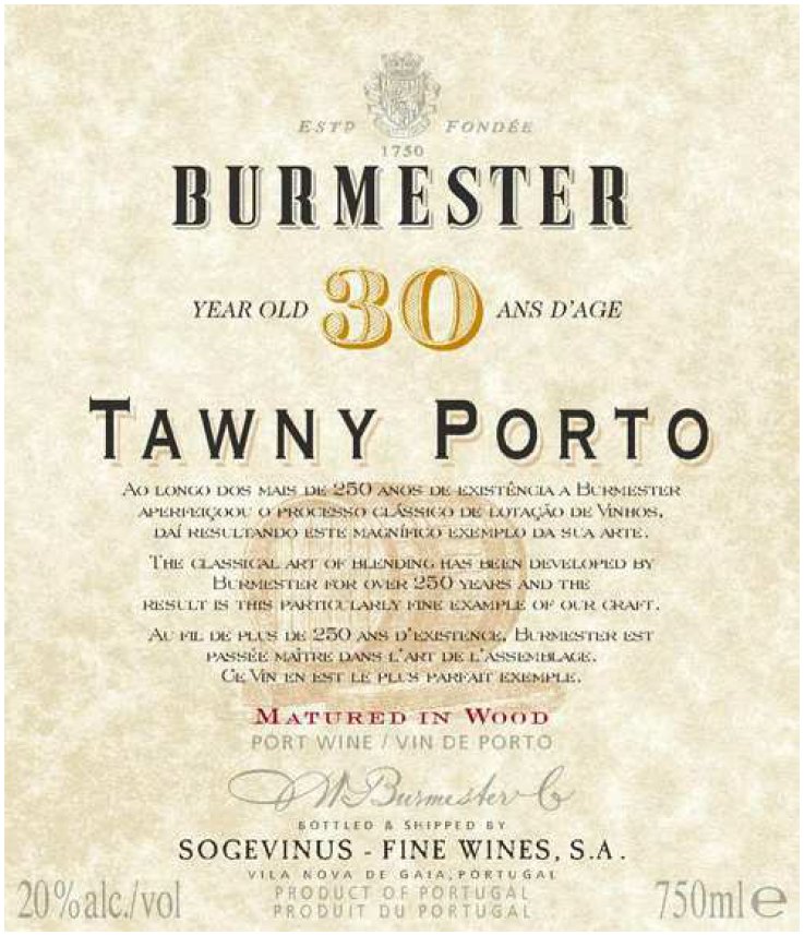 TABC label artwork for BURMESTER 30 YEARS OLD PORTO