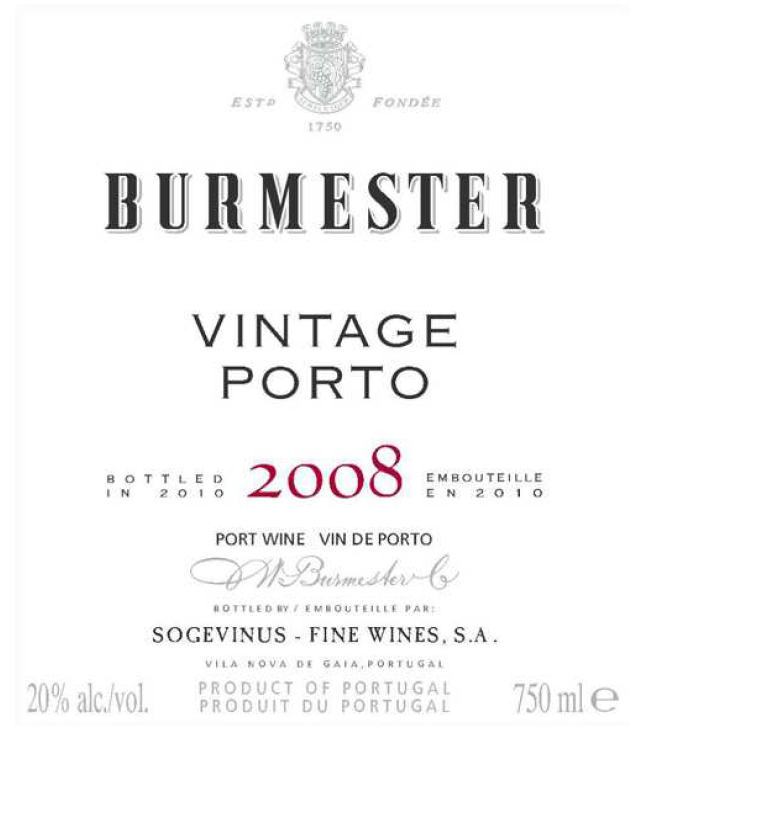 TABC label artwork for BURMESTER VINTAGE PORTO