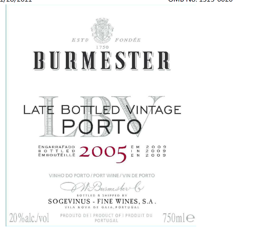 TABC label artwork for BURMESTER LBV PORTO