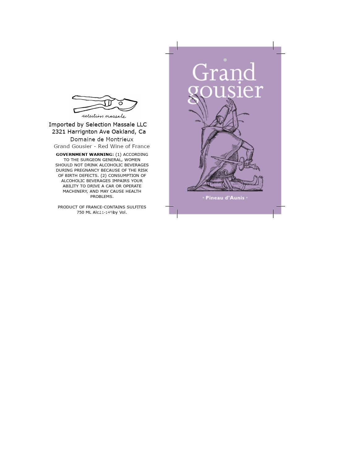 TABC label artwork for Domaine De Montrieux Grand Gousier Pineau d'Aunis