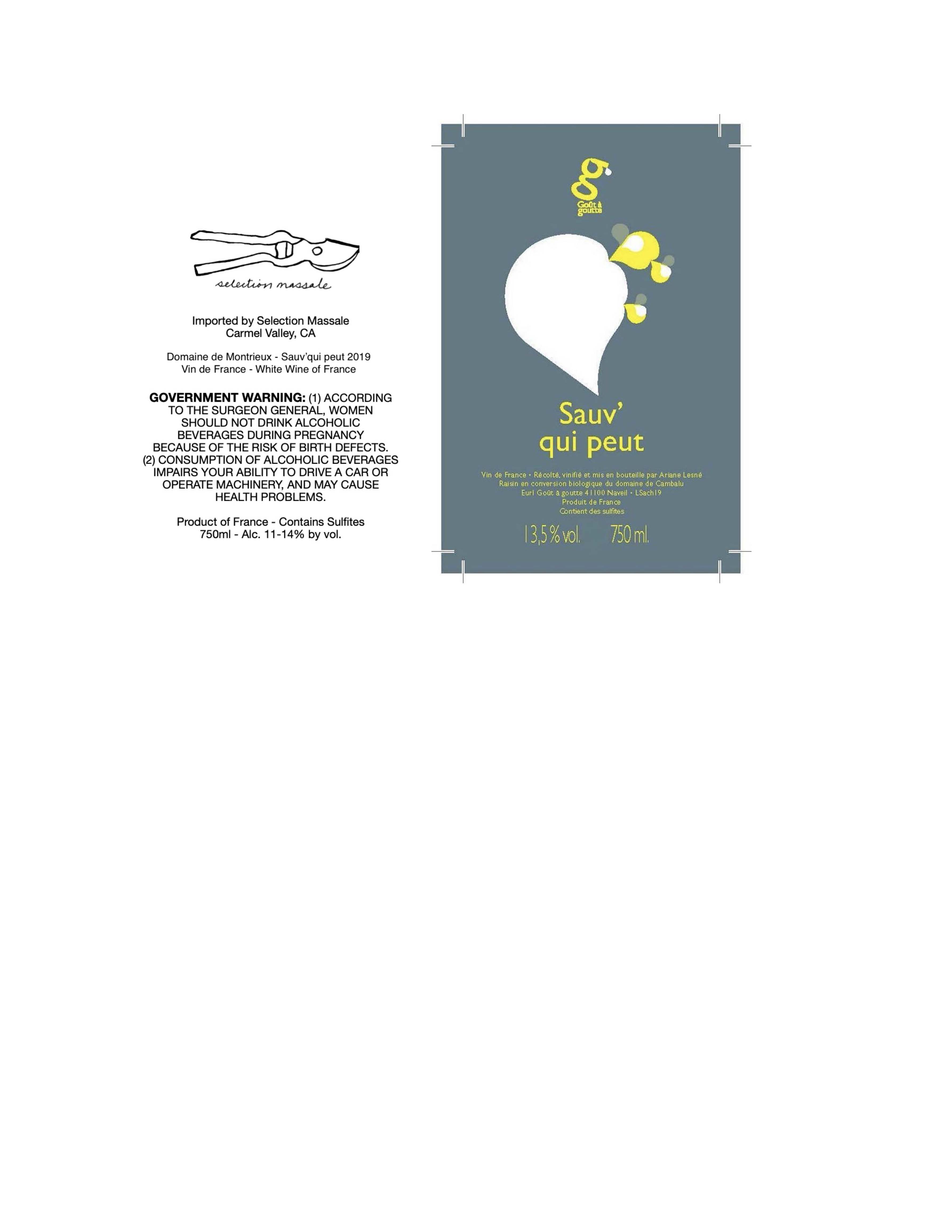 TABC label artwork for Ariane Lesne, Gout a Goutte, Sauv Qui Peut