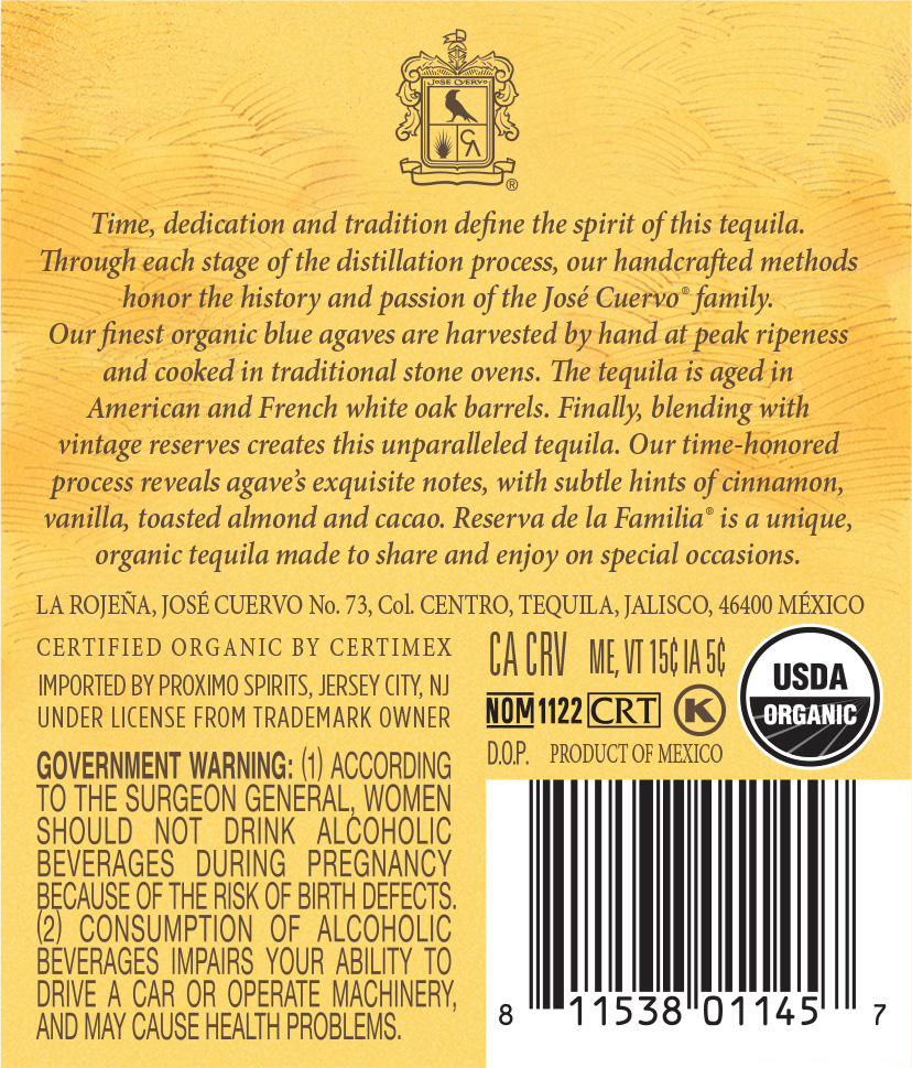 TABC label artwork for Reserva de la Familia Extra Anejo Organic