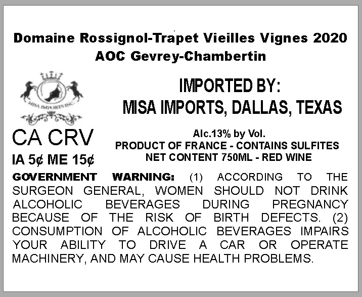 TABC label artwork for DOMAINE ROSSIGNOL-TRAPET VIEILLES VIGNES