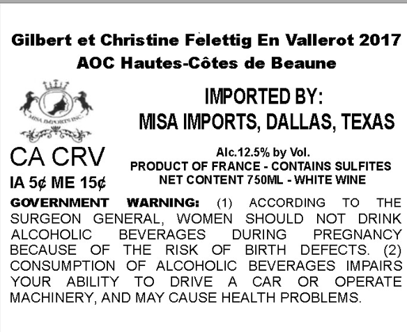 TABC label artwork for GILBERT ET CHRISTINE FELETTIG EN VALLEROT